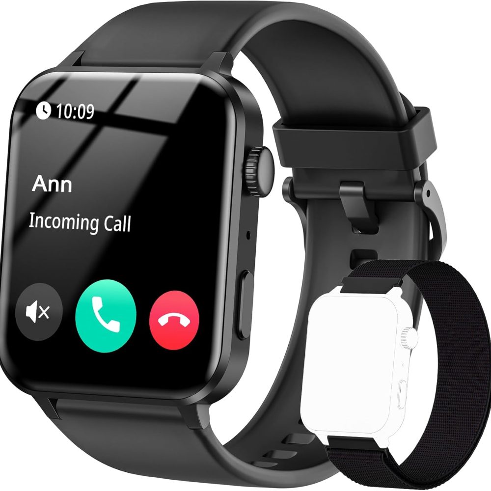 Smart Watch for Men Women - 1.85''HD Screen with Make and Answer Calls, with AI Voice Assistant, SpO2/Heart Rate/Sleep Monitor, 100+ Sports Modes, Smartwatch for Android and iOS (2 Straps)